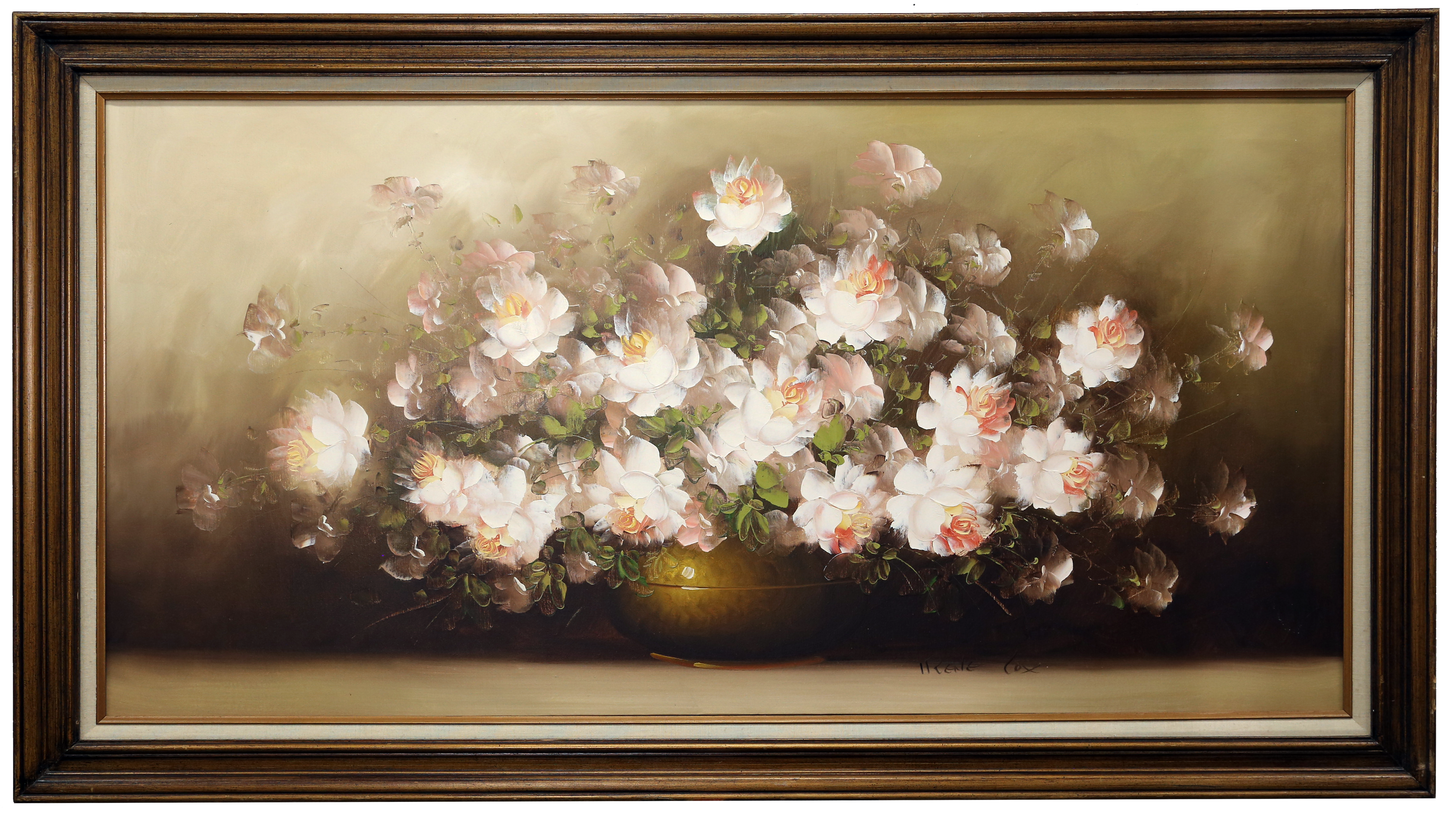 Irene Cox painting of flowers on a beige background 1