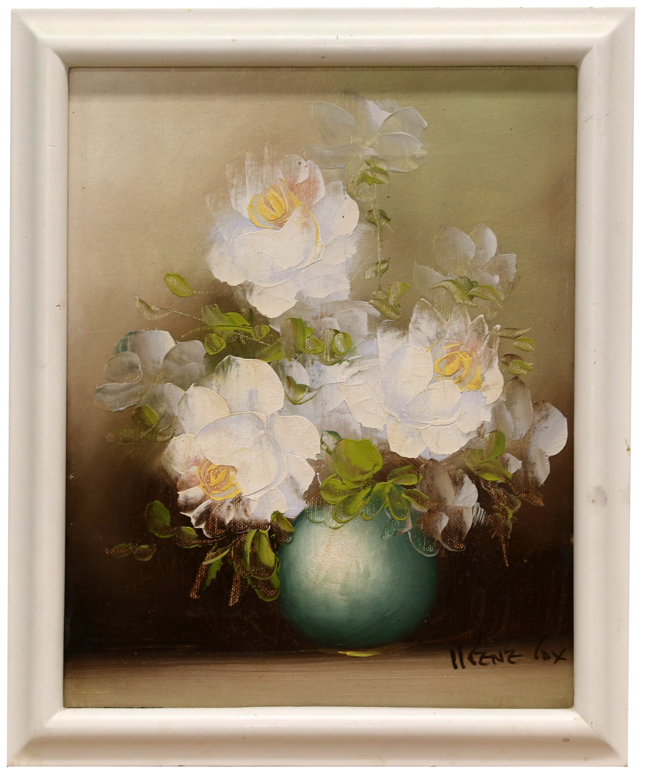 Irene Cox painting of flowers on a beige background 12