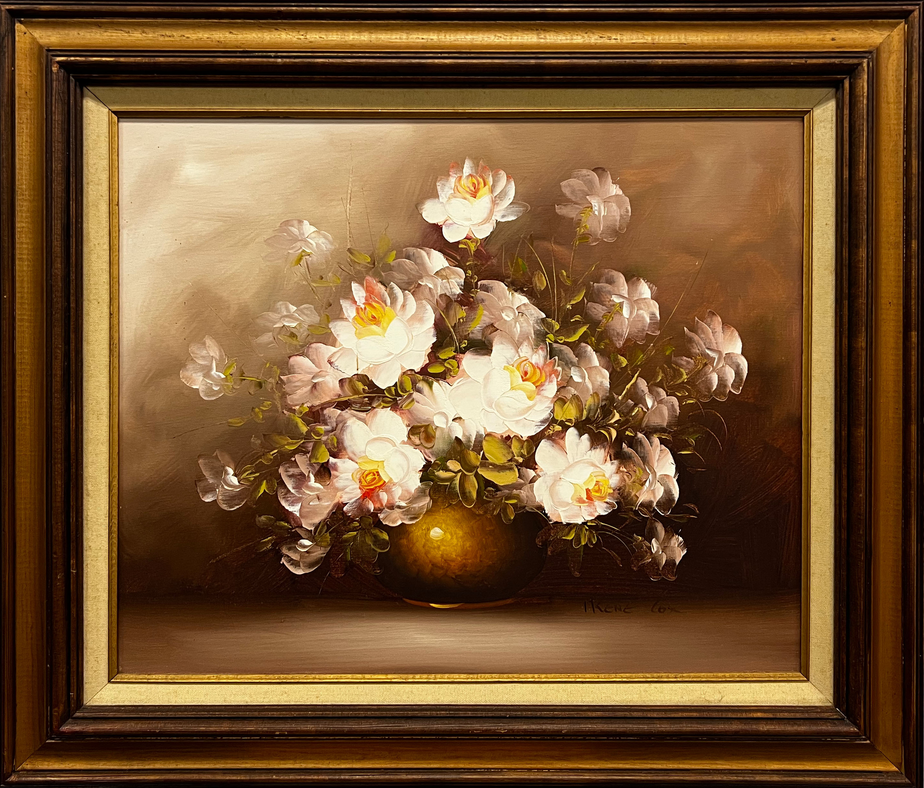 Irene Cox painting of flowers on a beige background 13