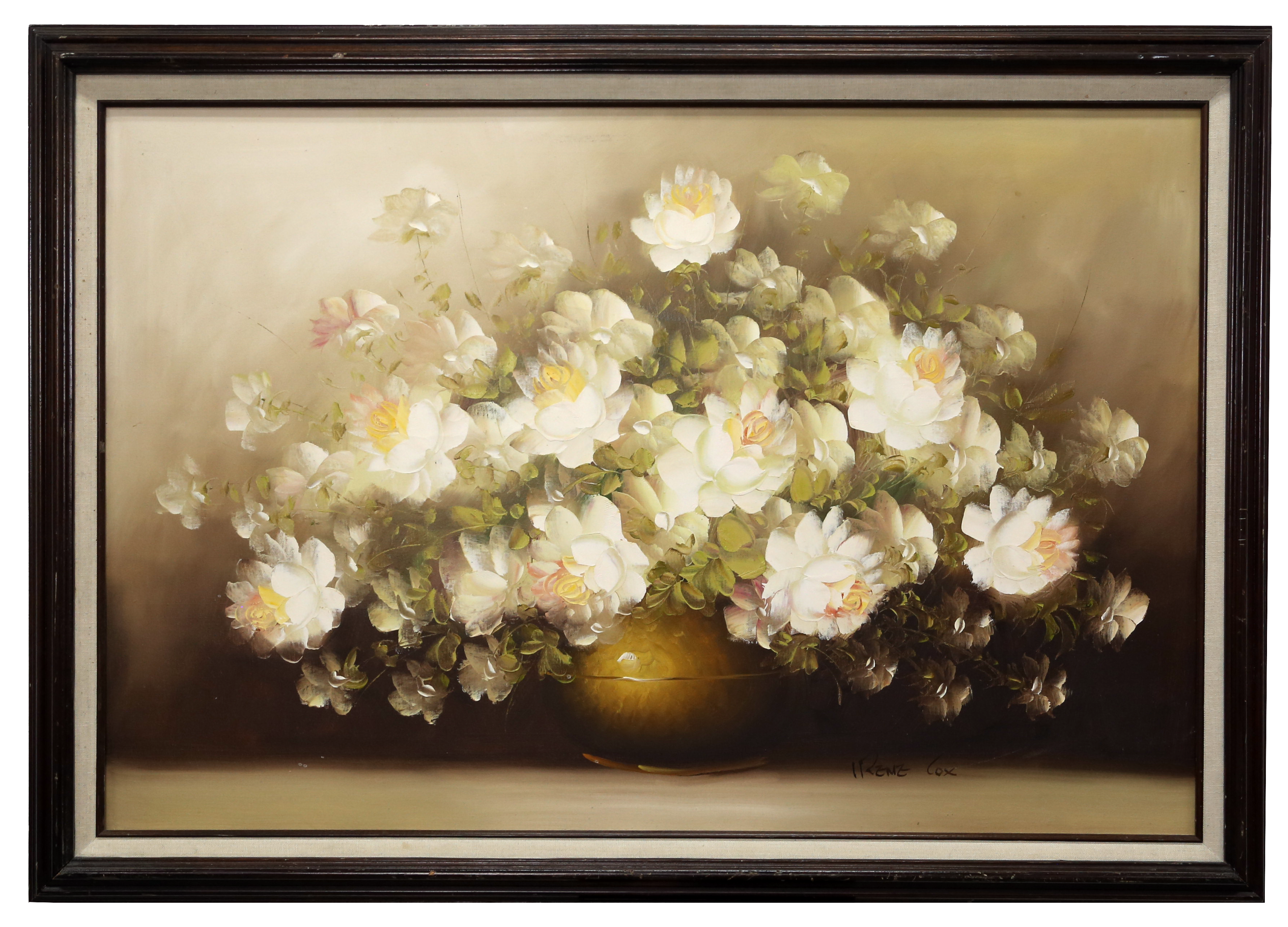 Irene Cox painting of flowers on a beige background 3