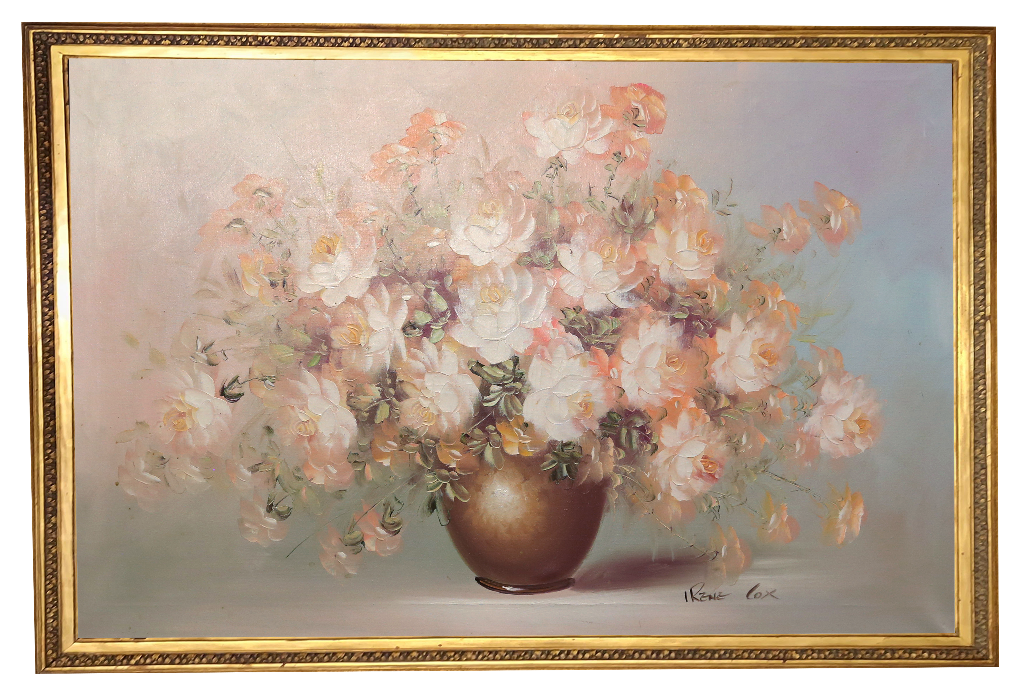 Irene Cox painting of flowers on a beige background 4