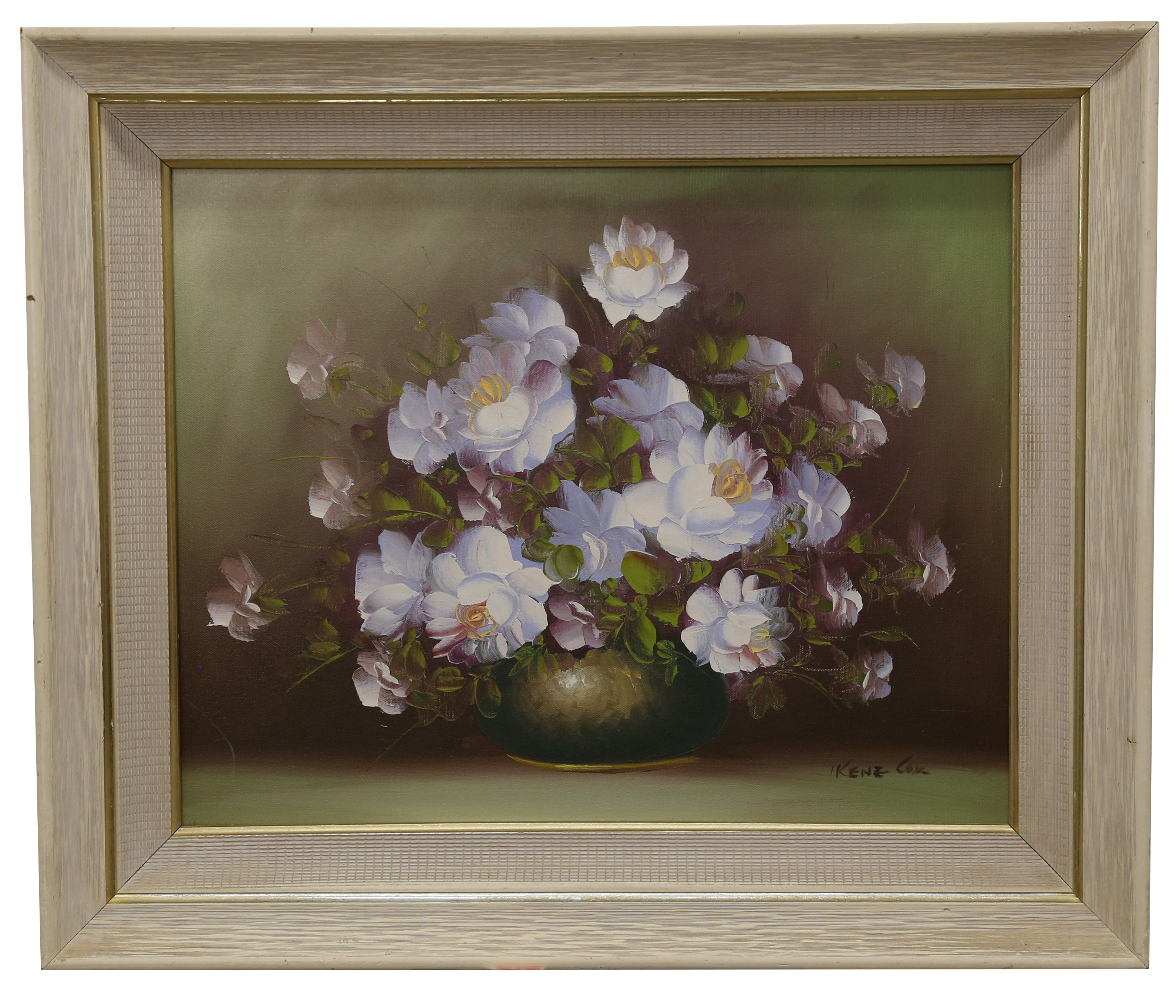 Irene Cox painting of flowers on a beige background 6