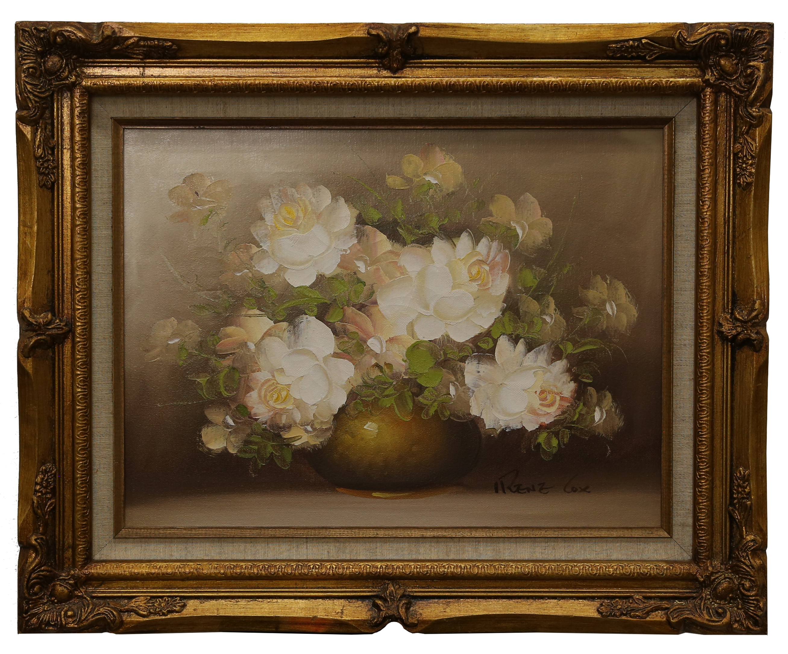 Irene Cox painting of flowers on a beige background 7